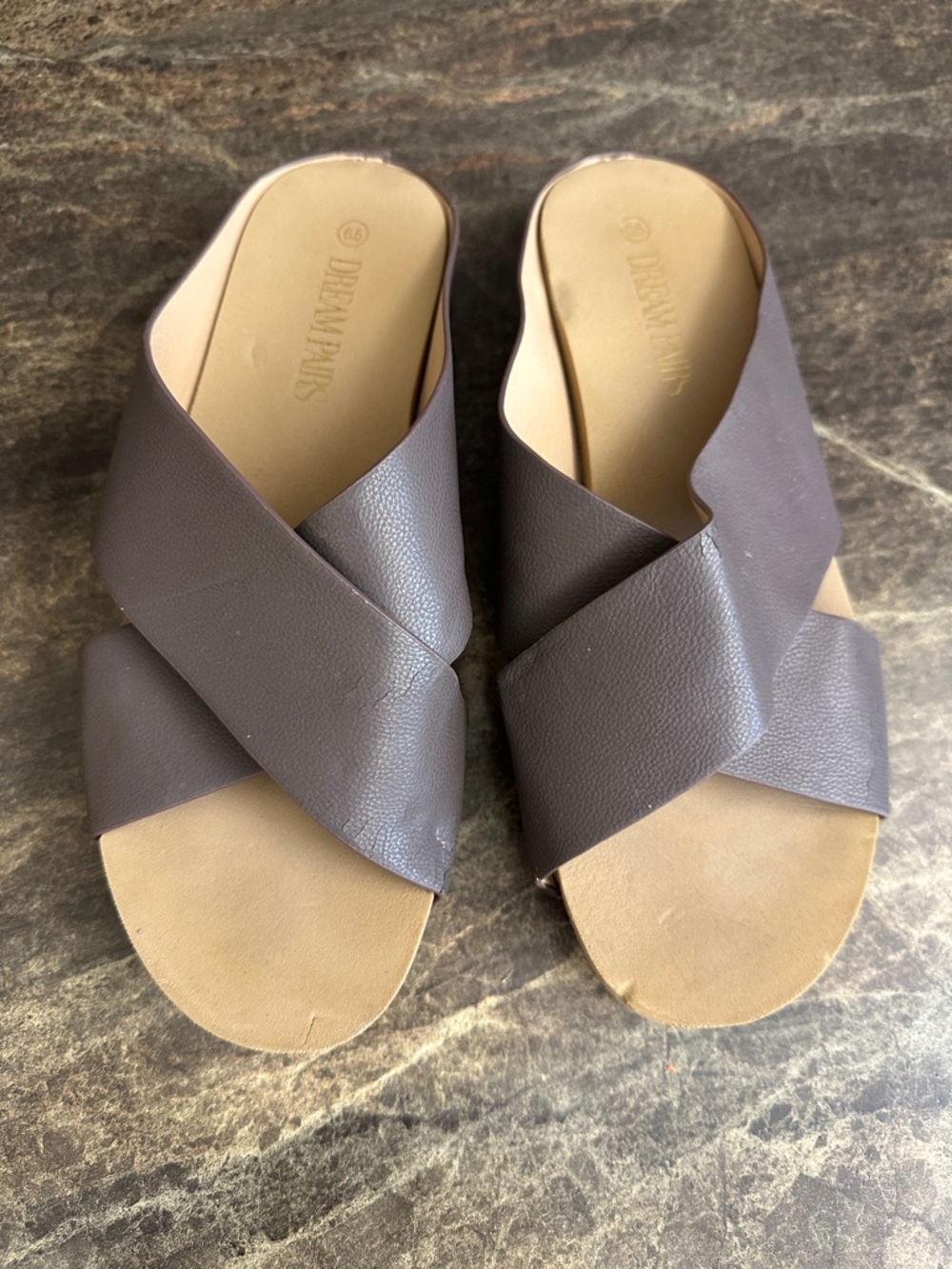 Dream Pairs Brown Crisscross Slide Mules